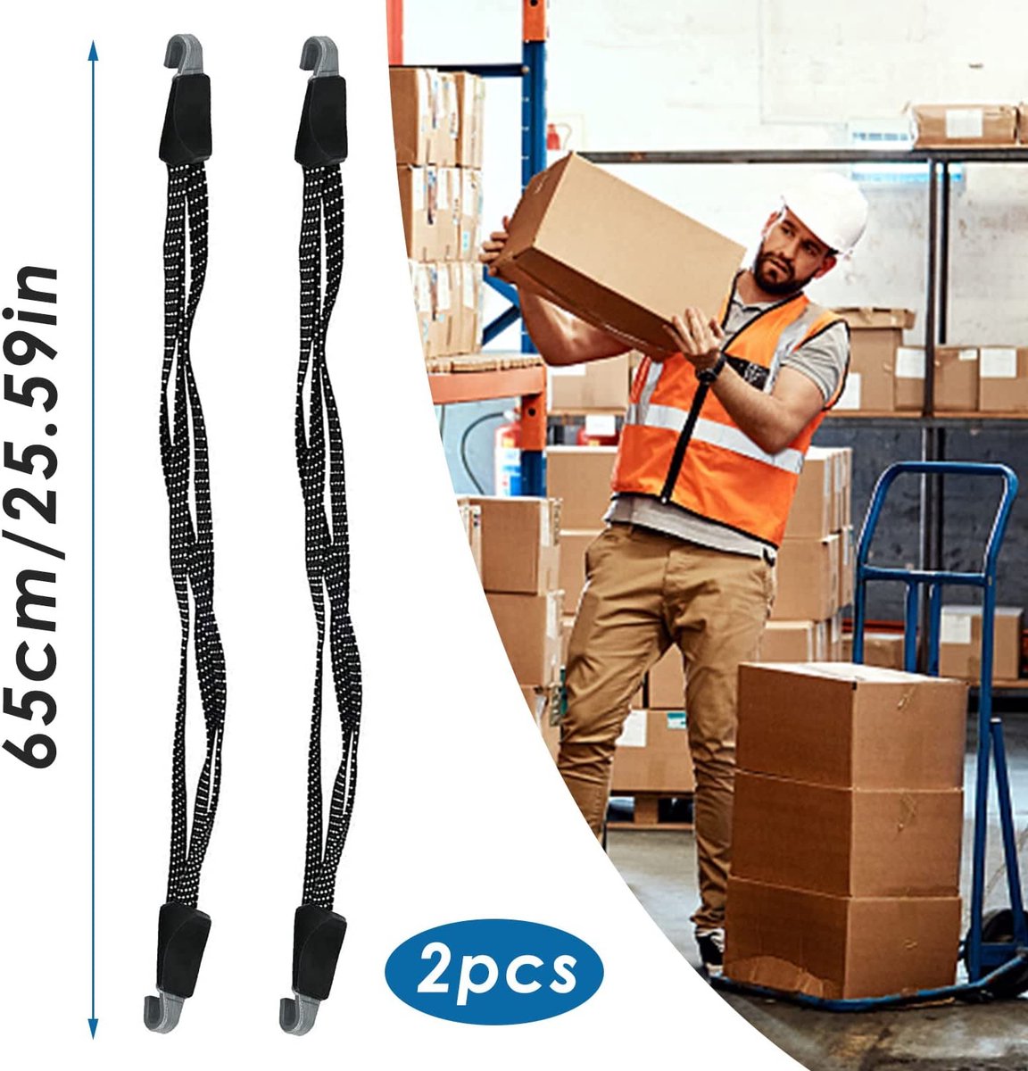 2 Stuks Platte Snelbinders Met Haken - Elastische Fietsspanbanden 68 Cm Zwart