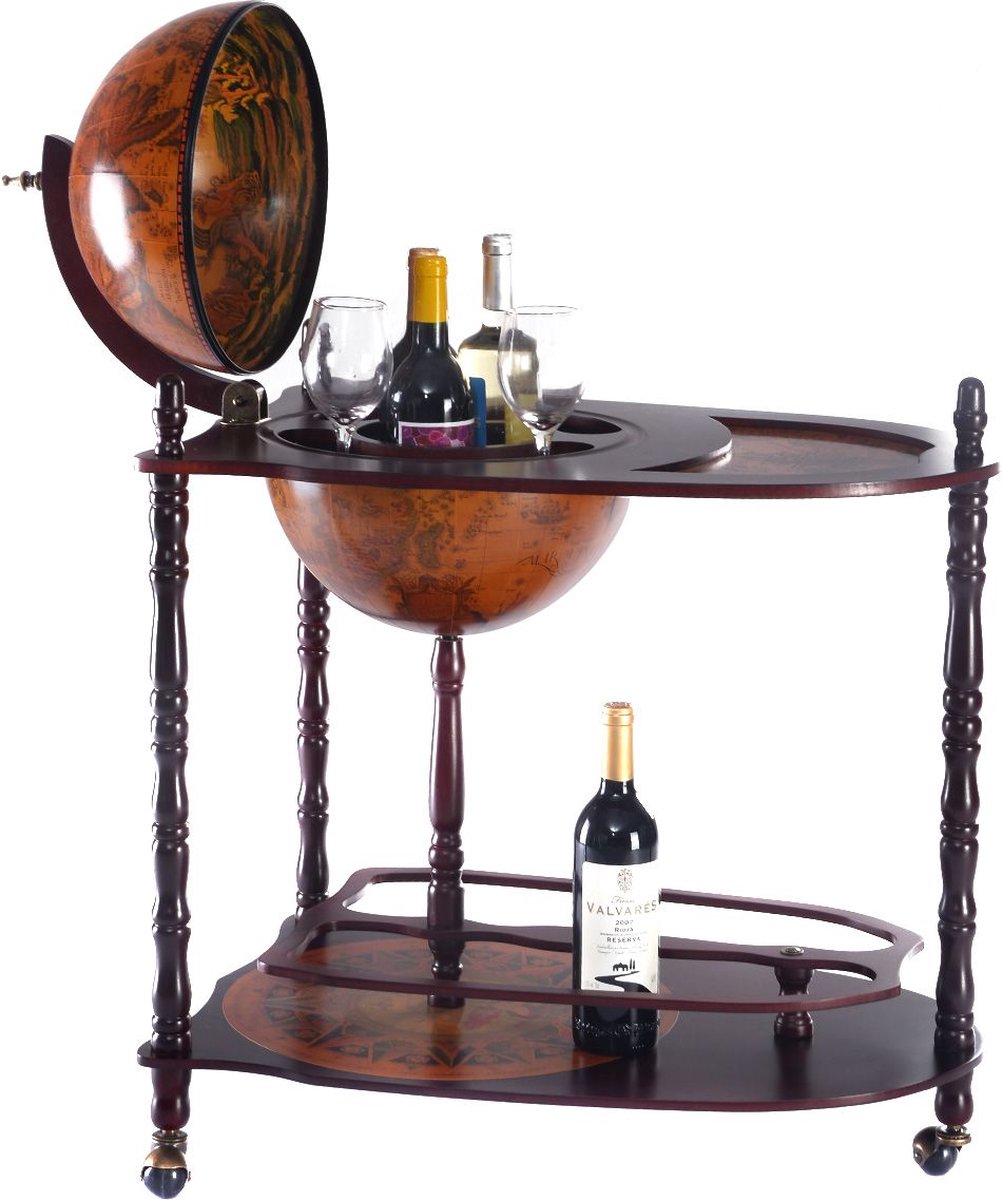 COSTWAY Wereldbol Bar van hout, wereldbol op wielen, barwagen, huisbar, wijnrek 45 x 45 x 88 cm, bruin, ca. 45 x 45 x 88 cm (l x b x h