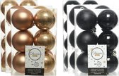 Kerstversiering kunststof kerstballen kleuren mix zwart/camel bruin 4-6-8 cm pakket van 68x stuks