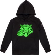 Most Hunted - kinder hoodie - tijger - zwart - fluor groen - maat 98/104