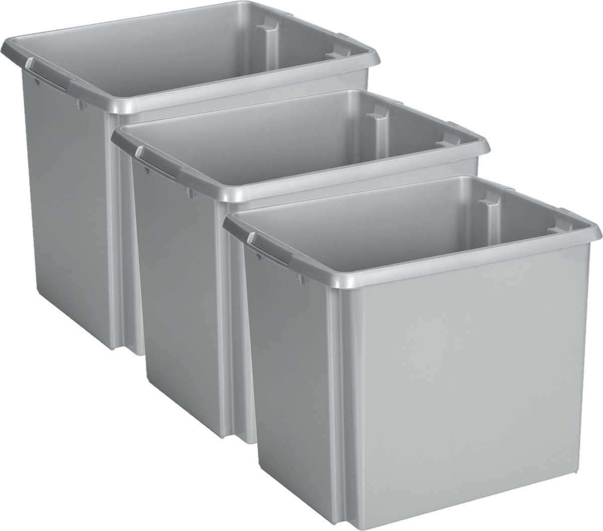 Sunware Opslagbox Nesta - 3x - kunststof - 45L - grijs - 45 x 36 x 36 cm - stapelbaar Lichtgrijs