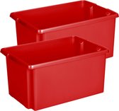 Sunware Opslagbox - 2 stuks - kunststof 51 liter rood 59 x 39 x 29 cm