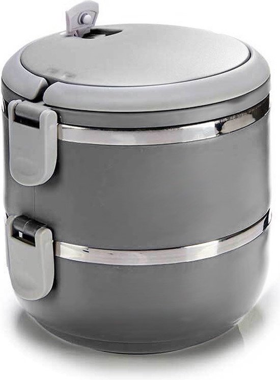 Lunch box thermique/boîte repas chaude empilable gris 16 x 15 x 15 cm