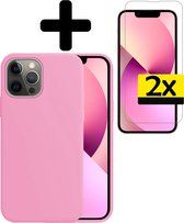 Hoesje Geschikt voor iPhone 14 Pro Max Hoesje Siliconen Case Met 2x Screenprotector - Hoes Geschikt voor iPhone 14 Pro Max Hoes Siliconen - Lichtroze