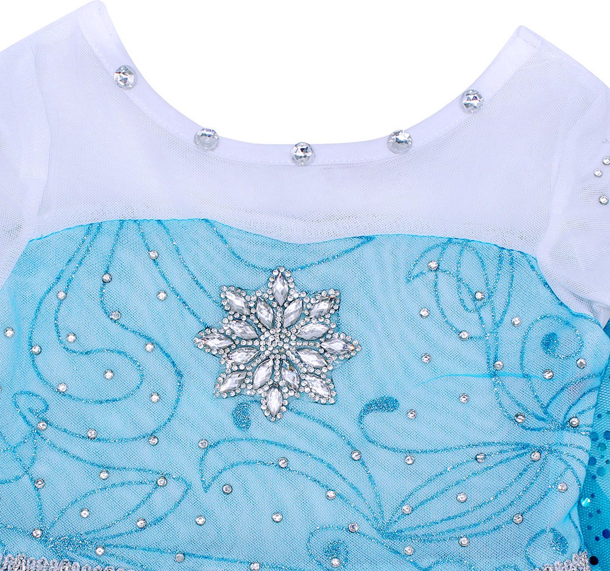 Joya Kids® Luxe Blauwe ijsprinses Verkleed Jurk met Ster | Glamour Jurk met sleep | Prinsessenjurk meisje | Verkleedjurk + Accessoires set | Blauw | Maat 128/134 (130) — afbeelding 9