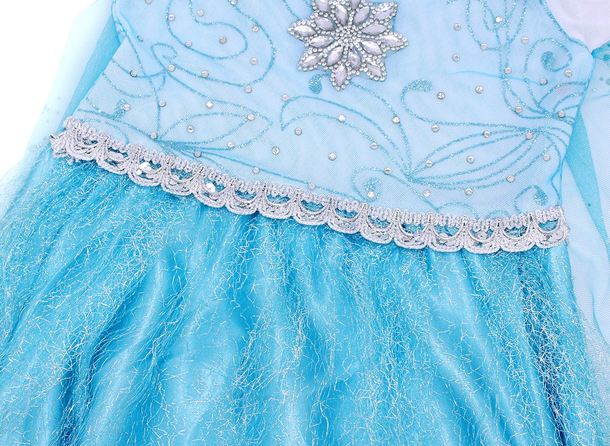 Joya Kids® Luxe Blauwe ijsprinses Verkleed Jurk met Ster | Glamour Jurk met sleep | Prinsessenjurk meisje | Verkleedjurk + Accessoires set | Blauw | Maat 122/128 (120) — afbeelding 6