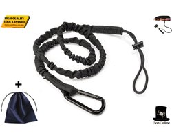 Bob Online ™ - 1 Stuk – Zwart – Gereedschaplijn – Gereedschaplanyard – Elasticate Tool Lanyard – Maximum Load Capacity 2 kg – Elastisch Gereedschap Lanyard – Gereedschap Valbeveiliging Koord