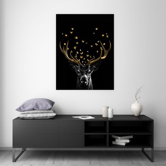 Poster Golden Deer - Dibond - 50x70 cm  | Wanddecoratie - Interieur - Art - Wonen - Schilderij - Kunst
