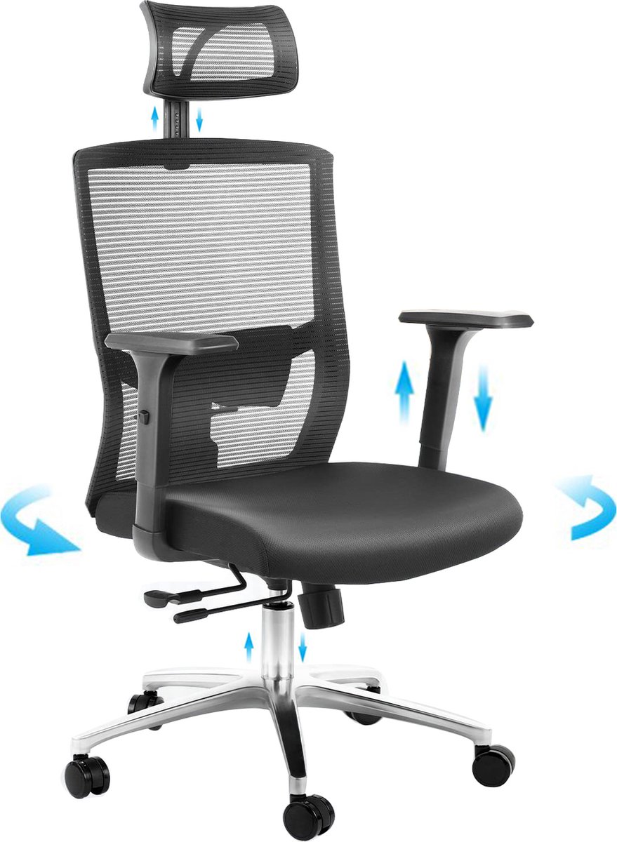 FOXSPORT Ergonomische Bureaustoel - Bureaustoelen voor volwassenen - Office Chair Ergonomisch - Verstelbare zitdiepte - Basis van aluminiumlegering - Maximale belasting 150KG - zwart