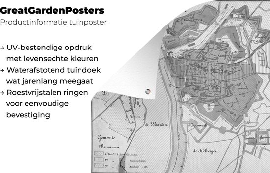 Affiche de jardin - Toile de jardin - Posters de jardin extérieur - Carte historique de la ville de Zutphen - noir et blanc - 120x90 cm - Jardin - Plan de la ville