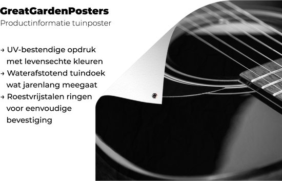 Affiche de jardin - Toile de jardin - Affiches extérieures - guitare acoustique - noir et blanc - Posters de jardin cm - Jardin
