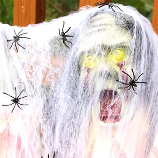 Halloween decoratie | Spinnenweb 40 gram | inclusief 4 spinnen | Spinnenrag | Spinnen web |