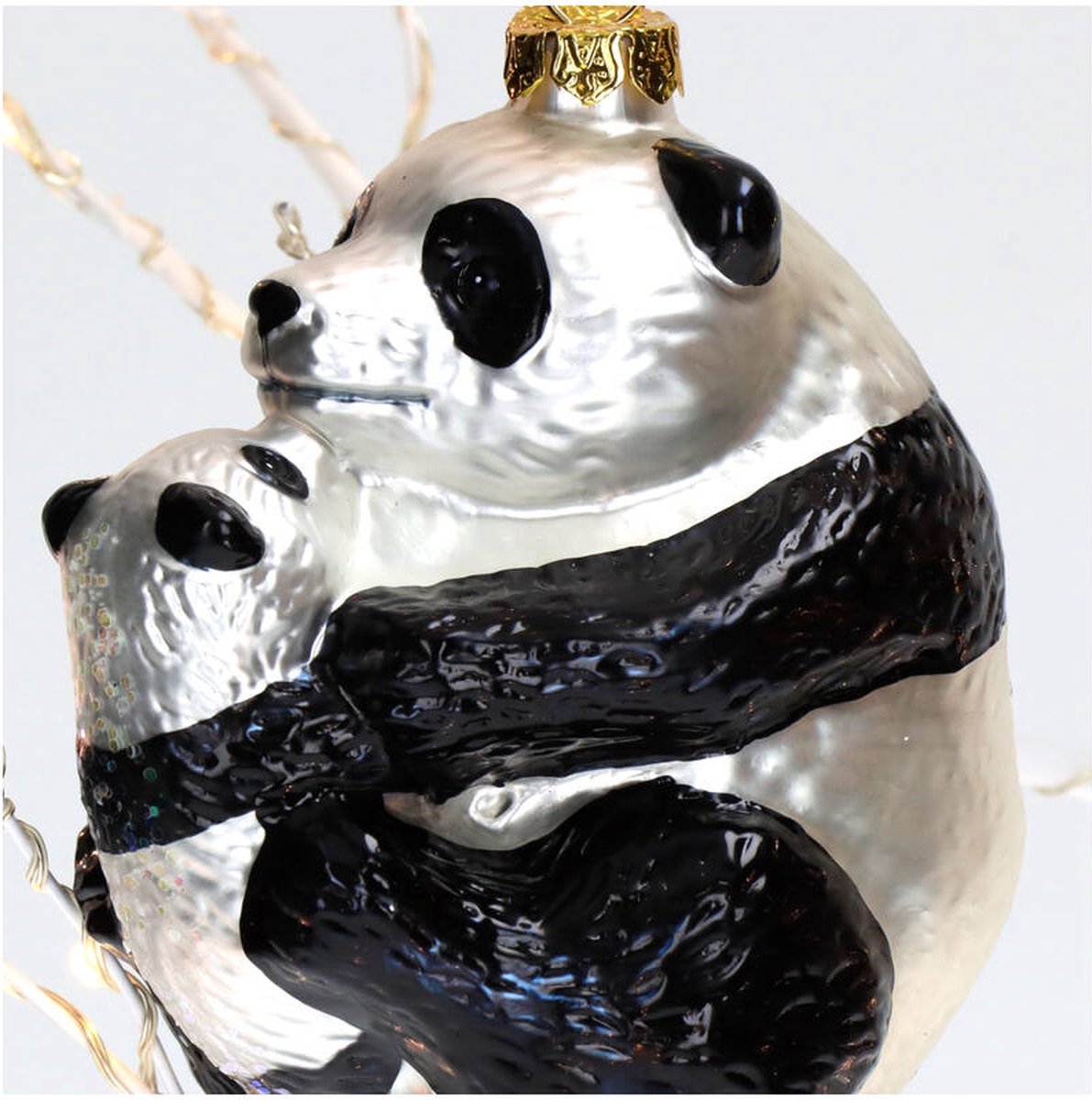 Pendentif de Noël en verre Cactula Boule de Noël Panda Ornement Panda Zwart  8x6x9cm | bol.com