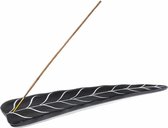 Wierookbrander bladvorm zeepsteen - zwart - 25x6.5cm
