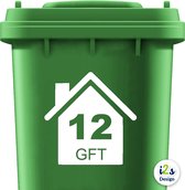 Kliko sticker huis met nummer - GFT afval - Container sticker - Cijfer sticker - Huisnummer - Wit - 15cm
