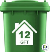 Kliko sticker huis met nummer - GFT afval - Afmeting 20cm x 20cm - Container sticker - Cijfer sticker - Huisnummer - Wit -