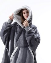 Couverture polaire avec manches - Couverture à capuche - Taille unique - Plaid polaire - Surdimensionné - Grijs - Unisexe - Carry Blanket -