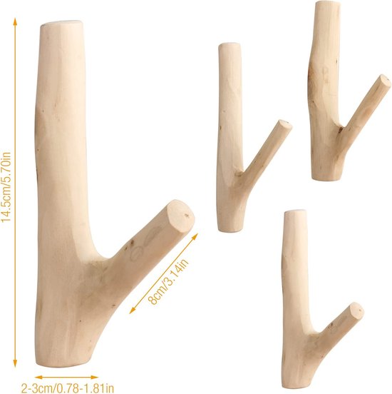 1 stuks houten ronde kledingkaststang voor hangende kleding, premium kaststang, kleerkast, dwarsbalk, kledingstangen, natuurlijk houten kledingkaststang met eindsteunen voor kastopslag (D2,5 cm/0,9