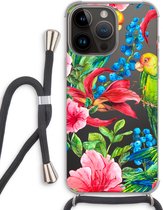 Case Company® - Hoesje met koord geschikt voor iPhone 14 Pro Max hoesje met Koord - Papegaaien - Telefoonhoesje met Zwart Koord - Extra Bescherming aan alle Kanten en Over de Schermrand