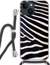 Case Company® - Hoesje met koord geschikt voor iPhone 14 hoesje met Koord - Zebra - Telefoonhoesje met Zwart Koord - Extra Bescherming aan alle Kanten en Over de Schermrand