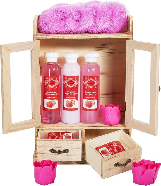 BRUBAKER Cosmetics | Bad en Verzorgingsset in Houten Kastje | Karitéboter Cadeauset 10 Delen | Kado vrouwen - | Geschenkset | Verjaardag cadeau vrouw | ontspanning | Lichaamsreiniging - Cadeau - Bodylotion - Douchegel - Moederdag Cadeautje