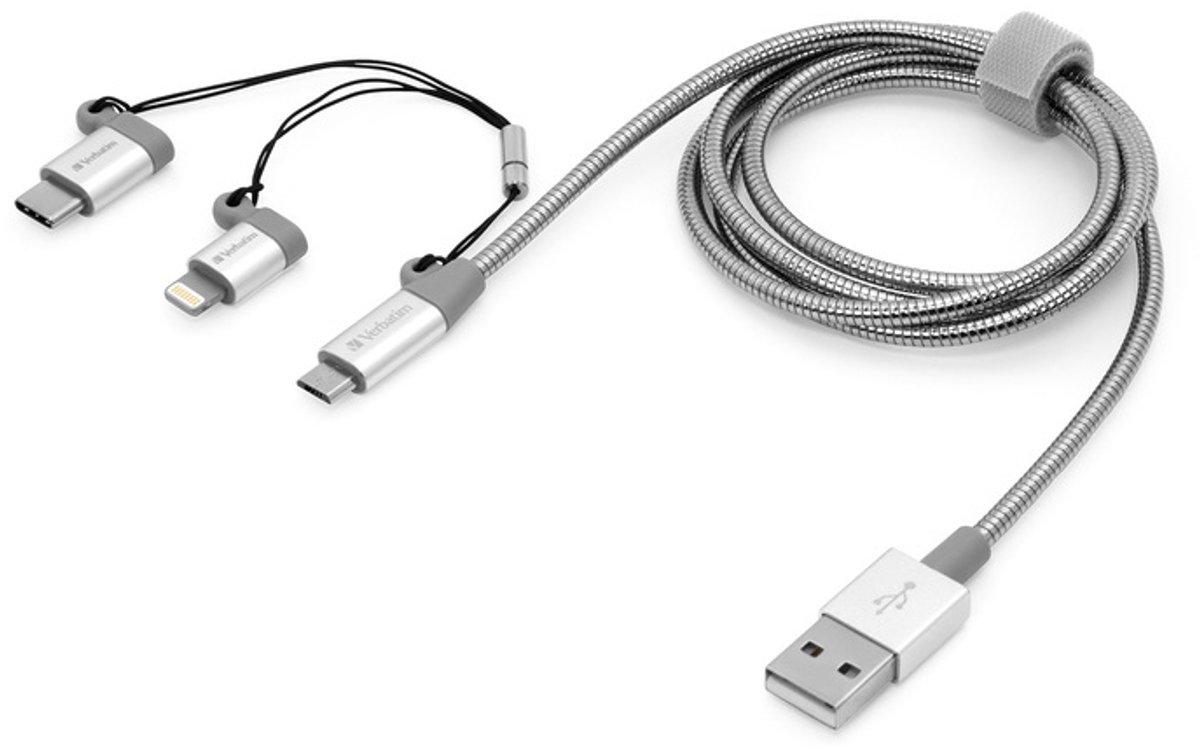 Verbatim 3-in-1 USB-C/Lightning/Micro B Stainless Steel Cable 100cm Zilverkleurig