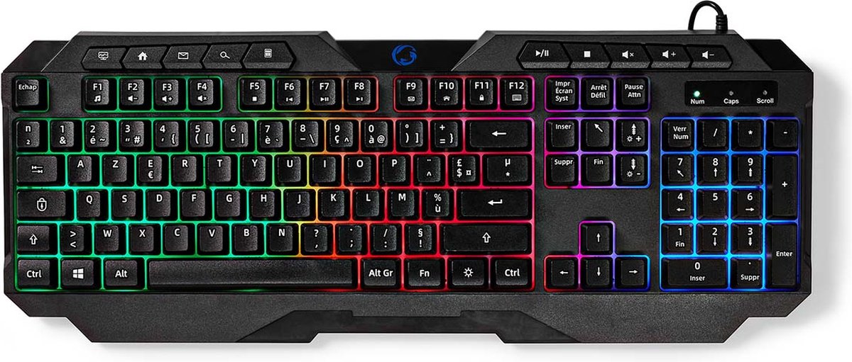 Nedis Bedraad Gaming Toetsenbord - USB Type-A - Membrane Toetsen - LED - AZERTY - Frans - USB Gevoed - Lengte stroomkabel: 1.30 m - Multimedia