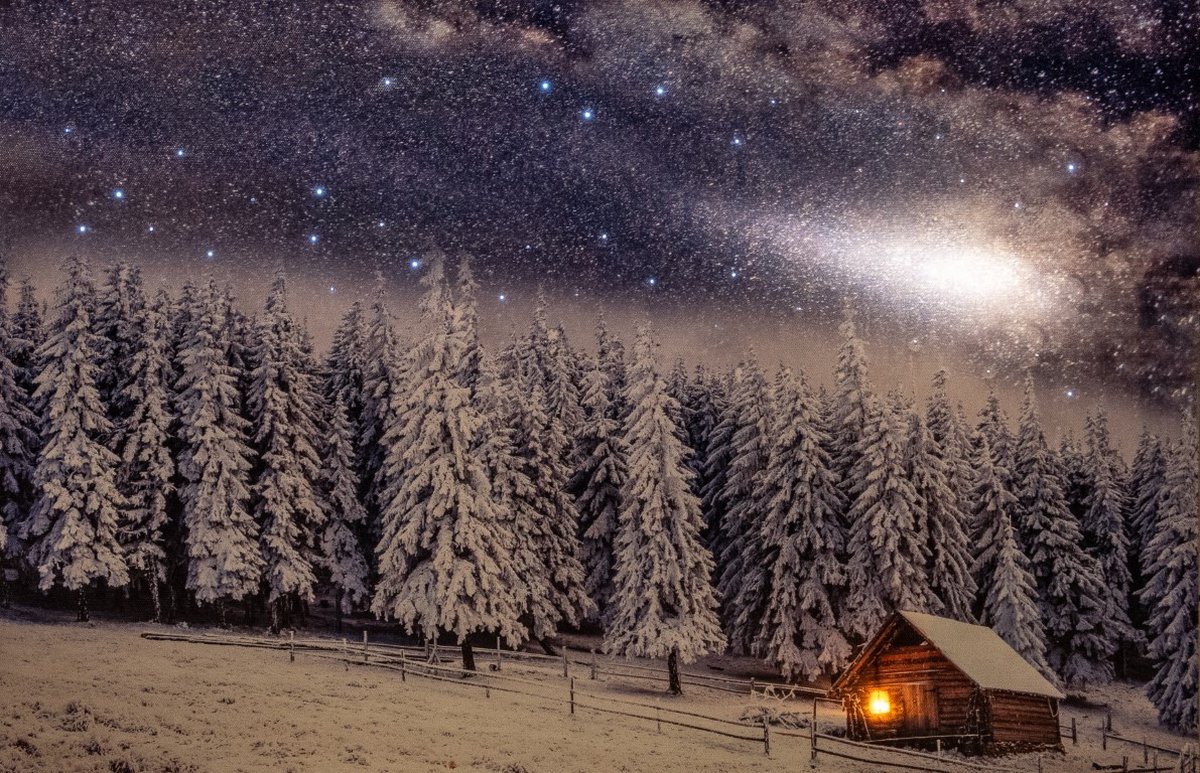 Led Canvas 58X38Cm Winter Huis 42 Fiber Vallende Ster / 6Aa kerstve...