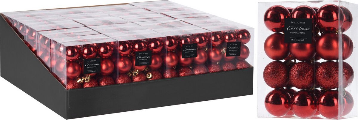 Mondexx - Set van 24 kleine kerstballen 3cm - Rood blinkend/mat