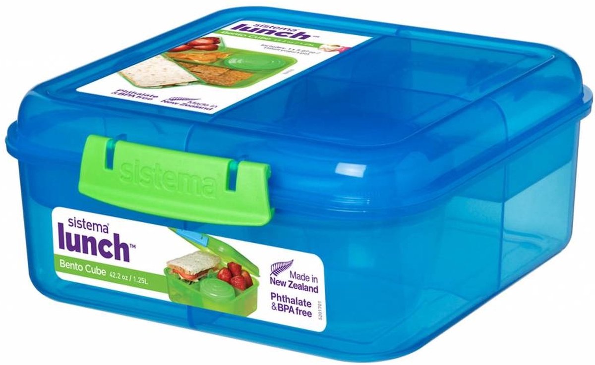Bento Lunchbox 1.25L met Yoghurtpotje - Blauw