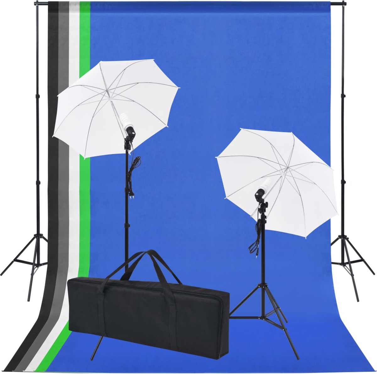 Prolenta premium Fotostudio set met 5 gekleurde achtergronden & 2 paraplu's
