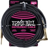 Ernie Ball 6086 geweven gitaar kabel 5,5 meter zwart 1x haaks, 1x recht jack 6,35 mm