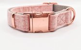 Halsband hond nylon | Maat M | 35-50 cm | Roze | Rosé gouden hardware | Hondenhalsband