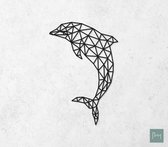 Laserfabrique Wanddecoratie - Geometrische Dolfijn - Small - Zwart - Geometrische dieren en vormen - Houten dieren - Muurdecoratie - Line art - Wall art