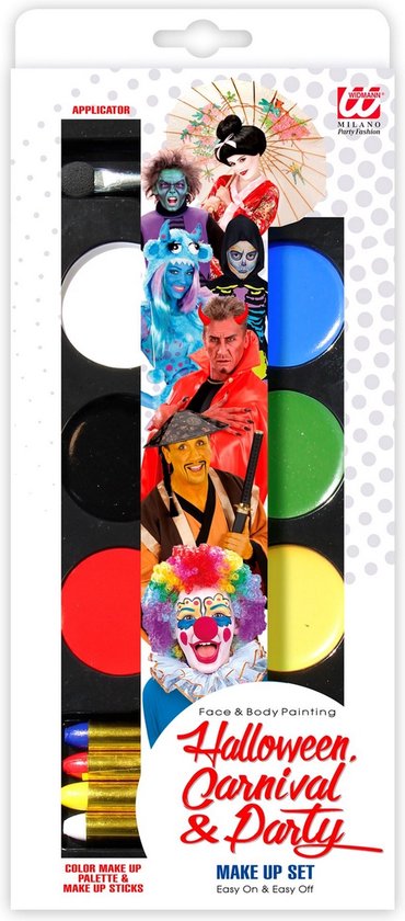 Widmann - Clown & Nar Kostuum - Make-Up Doos Met 6 Kleuren - multicolor - Halloween - Verkleedkleding