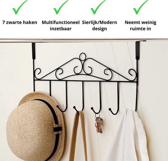 Home Deurkapstok 7 Ophanghaken - Wandkapstok - Kapstok Hangend - Deur Organizer - Zwart — afbeelding 3