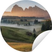 Tuincirkel Berg - Mist - Landschap - 60x60 cm - Ronde Tuinposter - Buiten