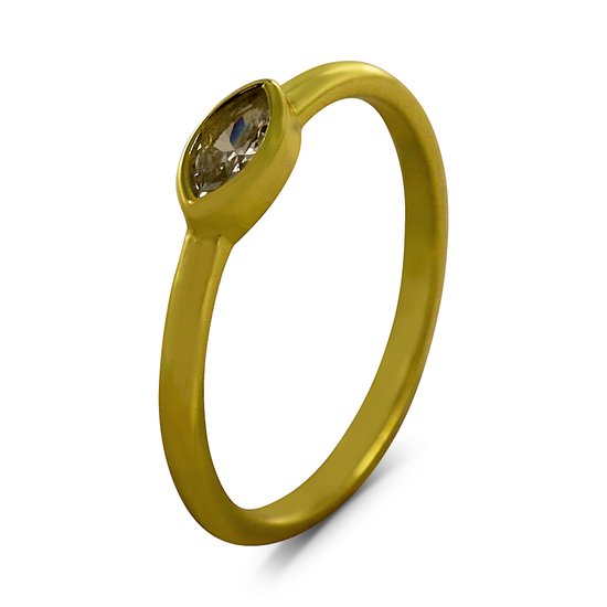 Silventi 9SIL-22693 Zilveren Ring - Dames - Zirkonia - Ovaal - Wit - 4,1 x 7,5 mm - Maat 56 - Zilver - Gold Plated (Verguld/Goud op Zilver)