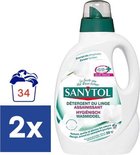 Sanytol -  Hygiënisch wasmiddel - desinfecterende was - Antibacterieel - 2 x 1,65L (34 wasbeurten)