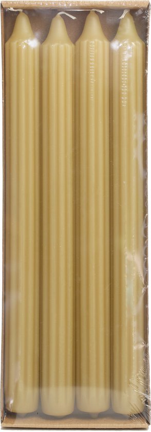 Rustik Lys Grooved dinerkaars - Honey - 2.1 x 24 cm - set/4 - 9 branduren per kaars