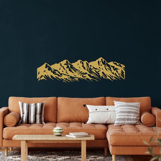 Wanddecoratie |Berg|Mountain | Metal - Wall Art | Muurdecoratie | Woonkamer | Buiten Decor |Gouden| 75x20cm