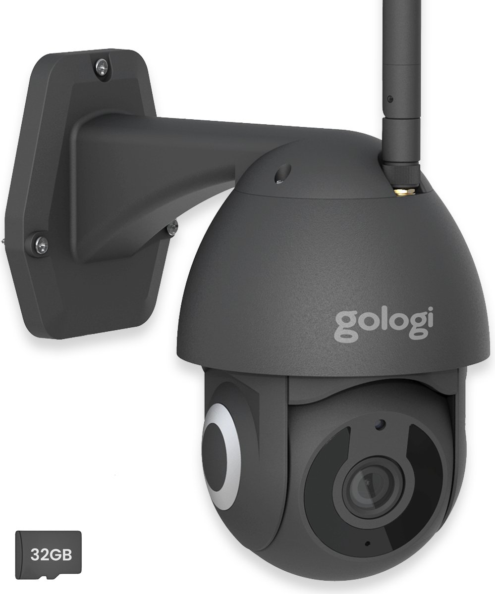 Gologi Superior Outdoorcamera - Buiten camera met nachtzicht - Beveiligingscamera - Security camera - 3MP - Met wifi en app - Met 32GB SD-kaart - Zwart
