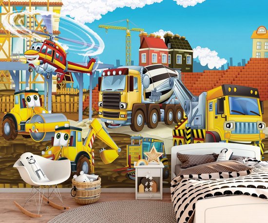 Fotobehang - Behang - Bouwplaats - Graafmachines - Kranen - Vliesbehang - 312 x 219 cm