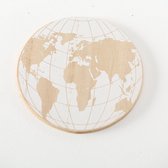Glasonderzetter wereldkaart hout. 6 stuks in houder . Boltze
