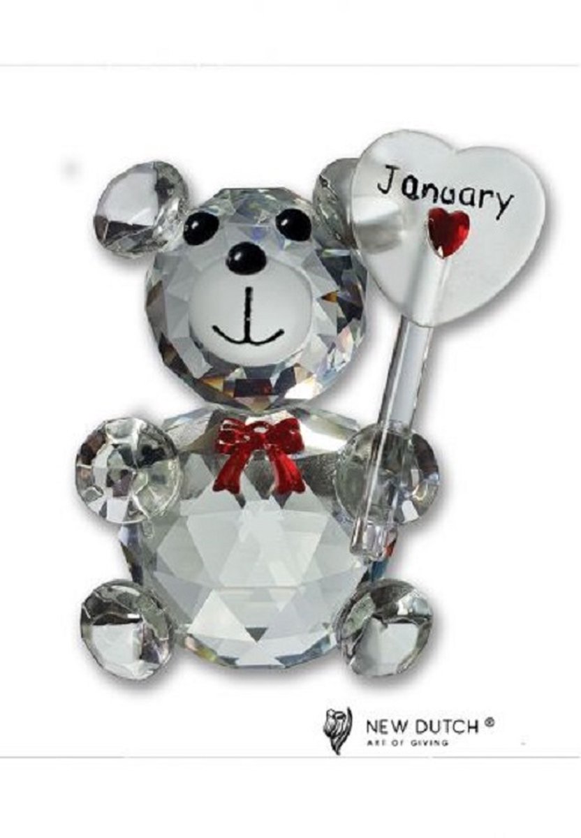 Kristallen Geluksbeertje januari met maand steentje op hartje- 200238