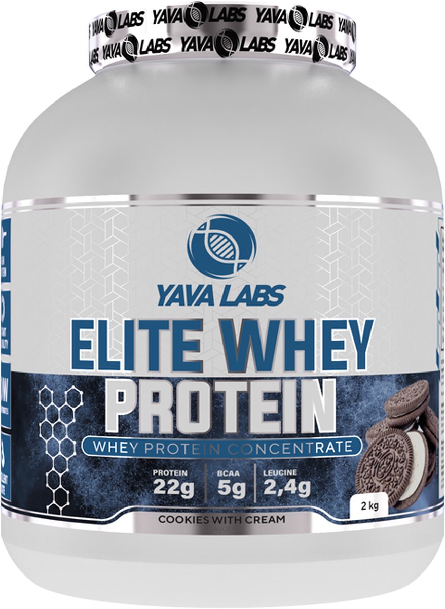 Yava Labs Elite Whey Protein - Cookies & Cream - 22 gram protein per scoop - 2 kg