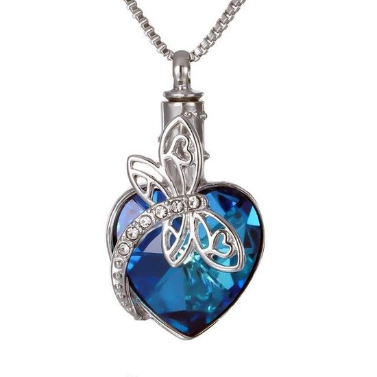 Collier Zoeies cendres coeur bleu et papillon - pendentif cendres - pendentif cendres - collier urne - bijoux cendres pour urne - bijoux cendres