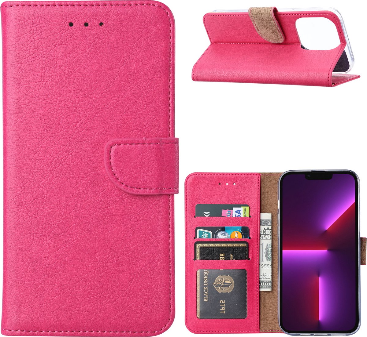Hoesje Geschikt voor iPhone 14 portemonnee Bookcase – Roze