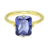 New Bling 9NB-0904-54 Zilveren Ring - Dames - Zirkonia - Rechthoek - 10 x 8 mm - Violet Blauw - Maat 54 - 1,76 mm - Zilver - Gold Plated (Verguld/Goud op Zilver)