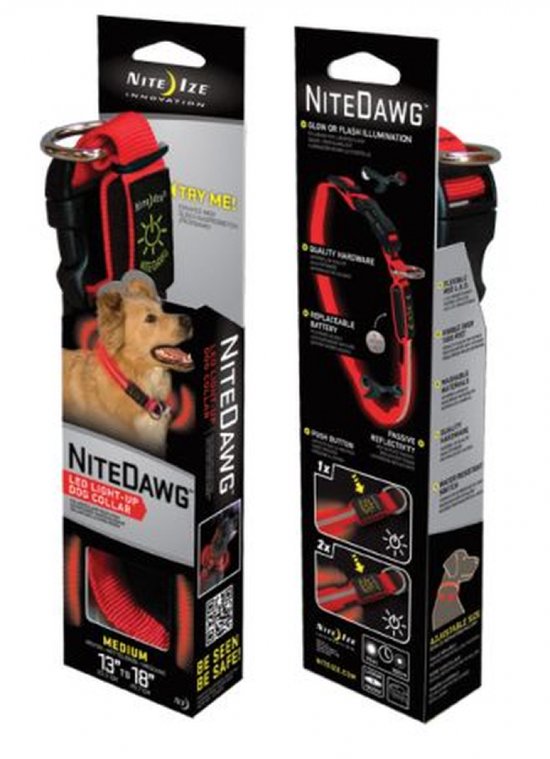 Nite Ize Honden LED Halsband - Lichtgevende LED halsband - Rood Medium 33 cm - 45 cm